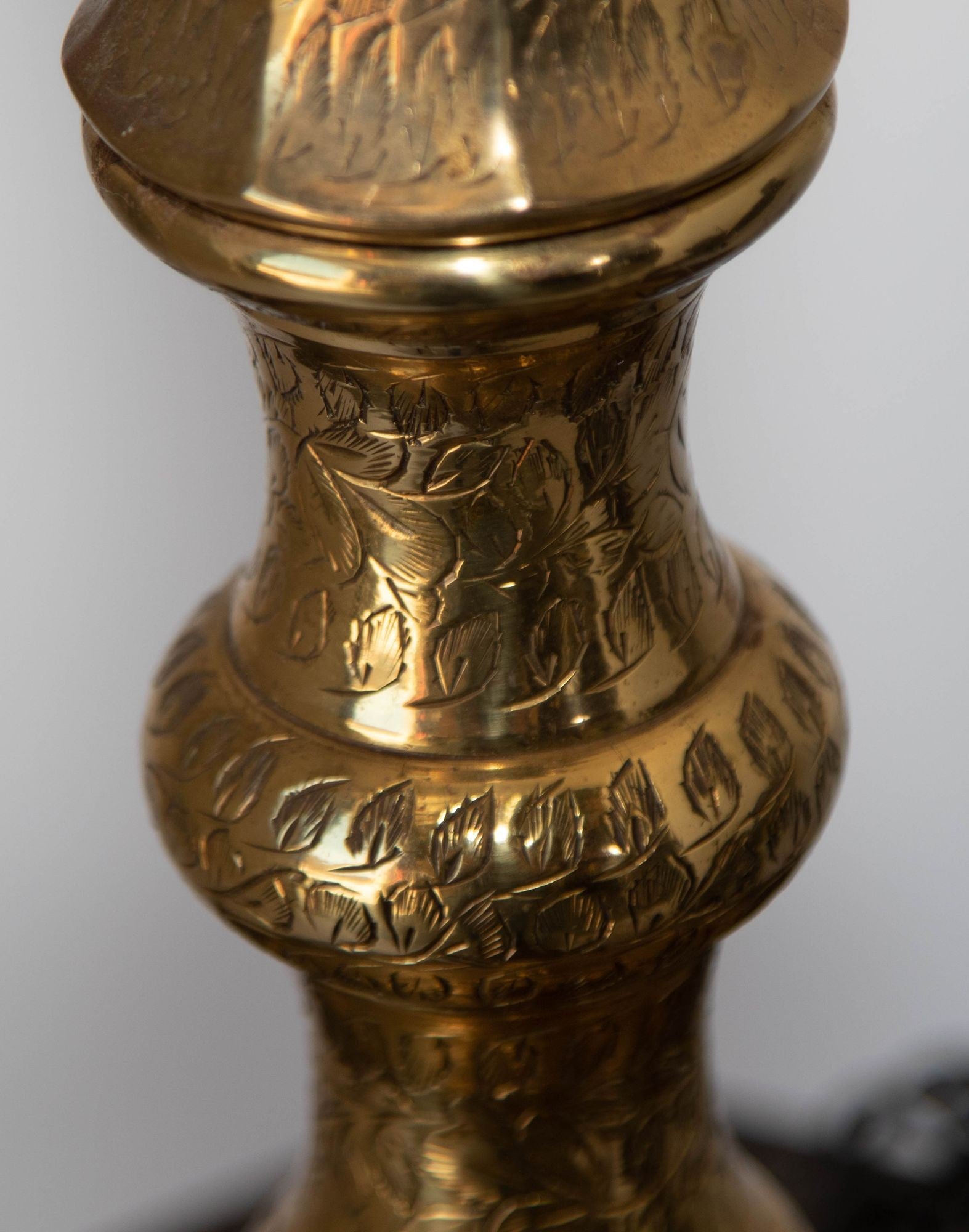 Vintage Polished Etched Solid Brass Candle Holder Table Lamp India