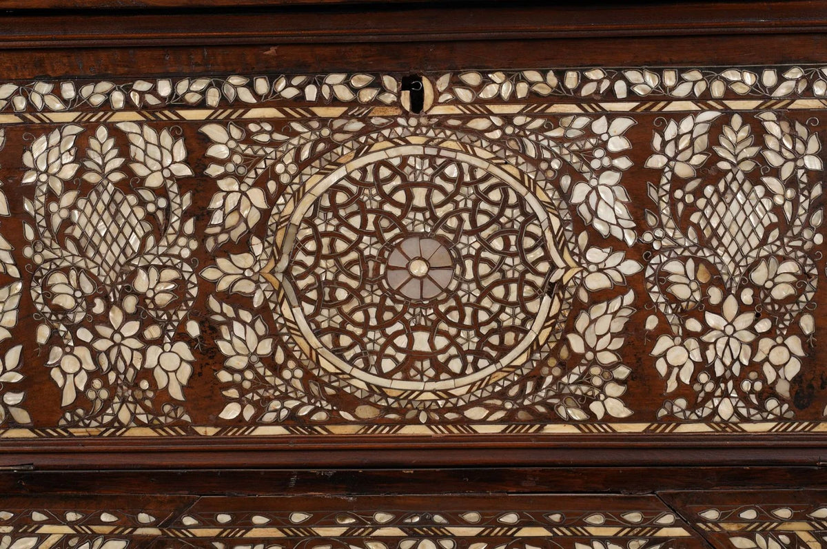 Large 19th-Century Ottoman Levantine Mother-of-Pearl Inlaid Dowry Chest