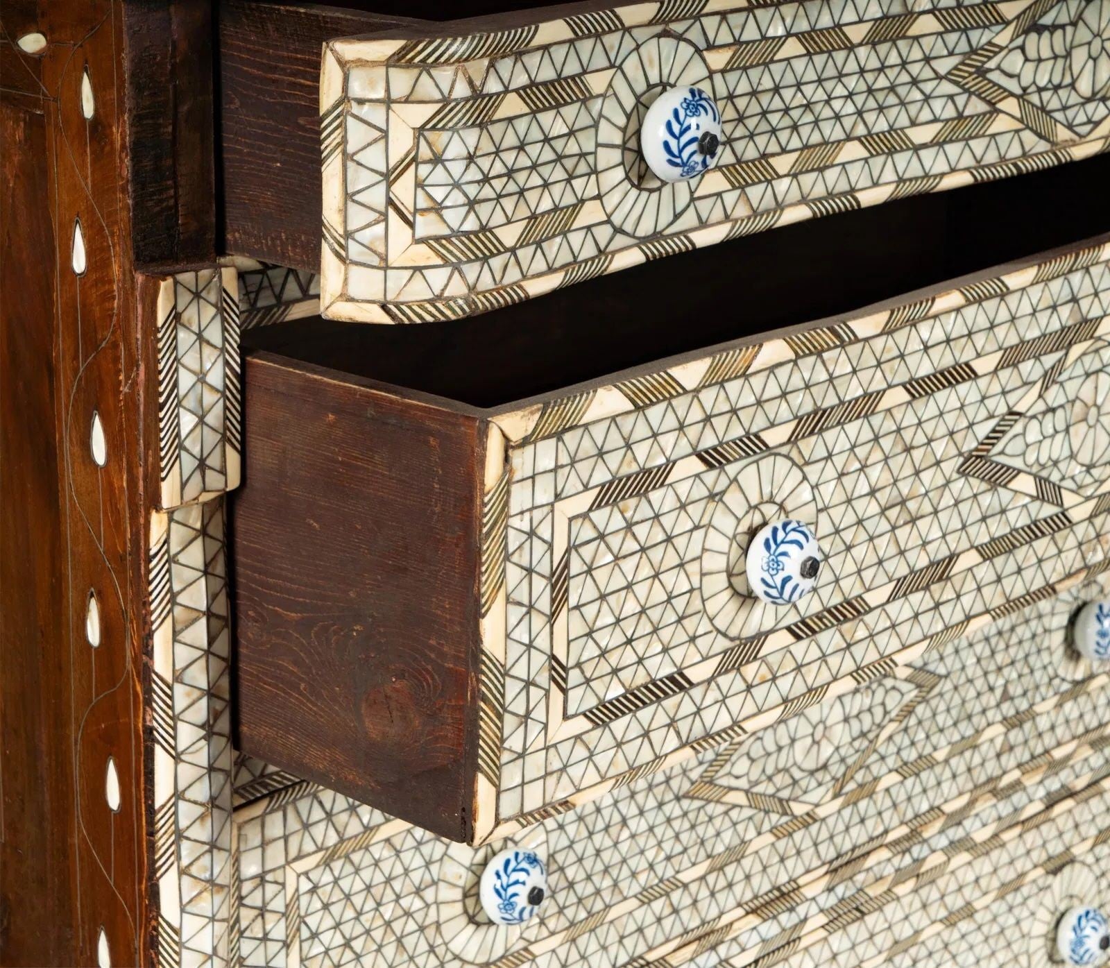 Antique Middle Eastern Mother-of-Pearl Inlaid Marble-Top Chest of Drawers