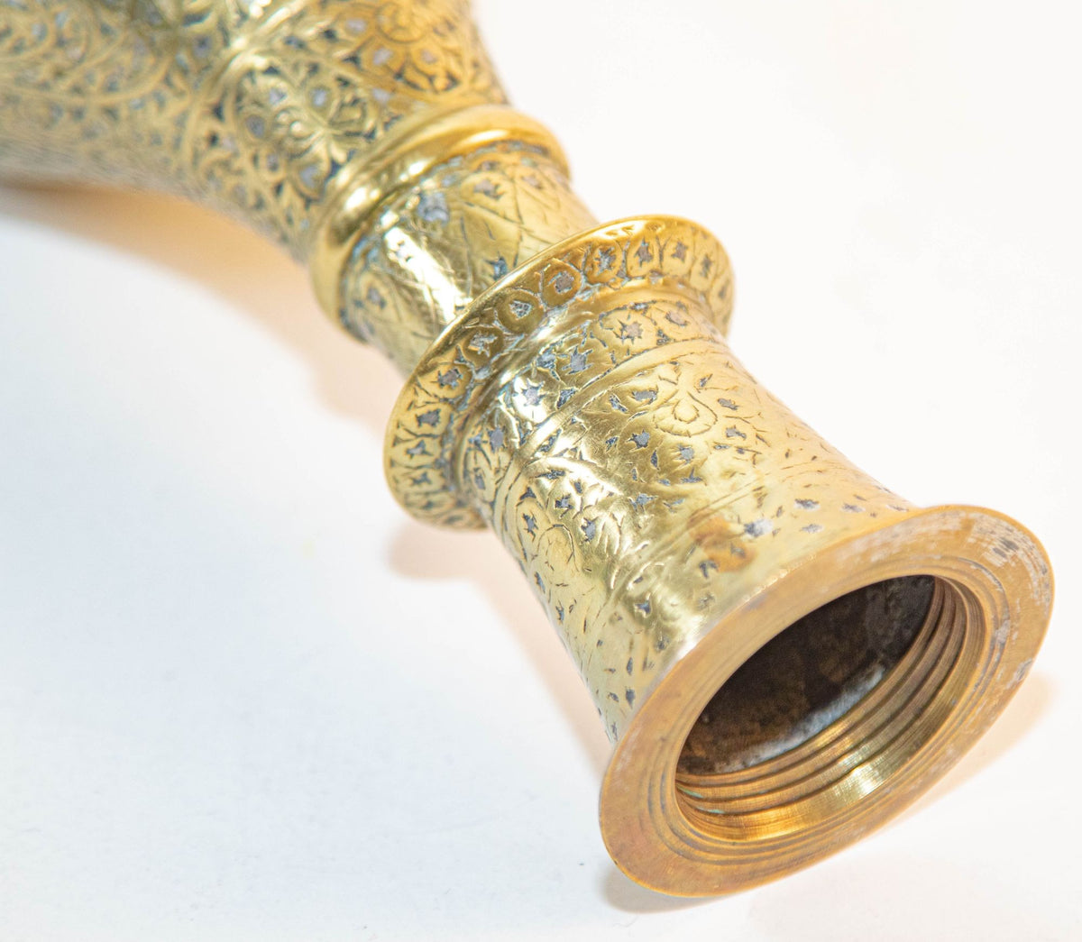 Antique Mughal Engraved Brass Vase, Indo-Persian, 19th Century