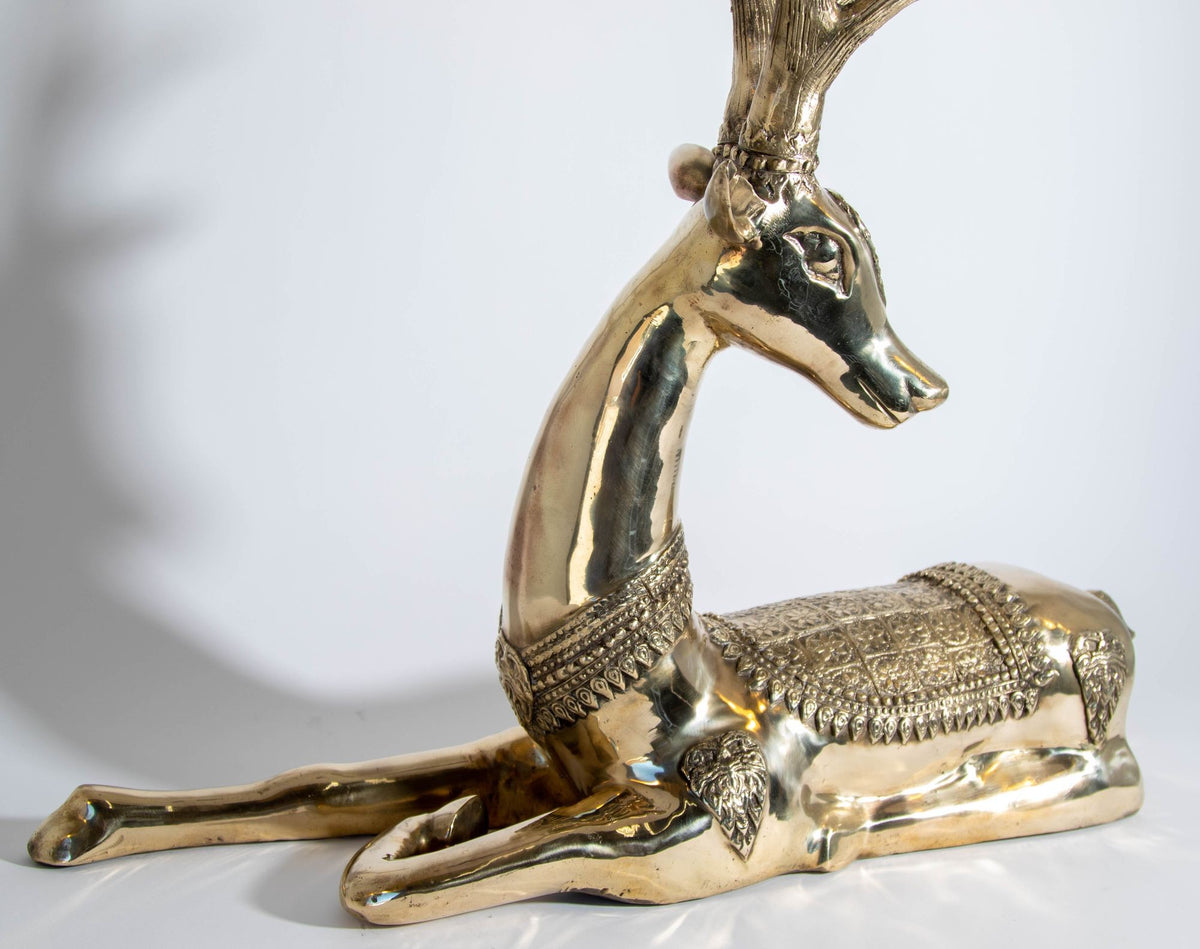Large Brass Recumbent Deer Sculpture 1960s Hollywood Regency Style