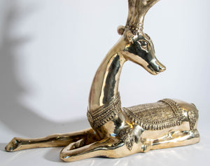 Large Brass Recumbent Deer Sculpture 1960s Hollywood Regency Style