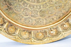 1930s Middle Eastern Round Brass Tray 23.5 in. Diameter