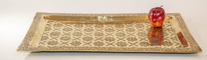 1940s Moroccan Brass Tray Rectangular Shape Polished Gold Brass Serving Platter