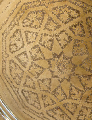 1940's Antique Moroccan Large Polished Round Brass Tray Platter 30 in. D.