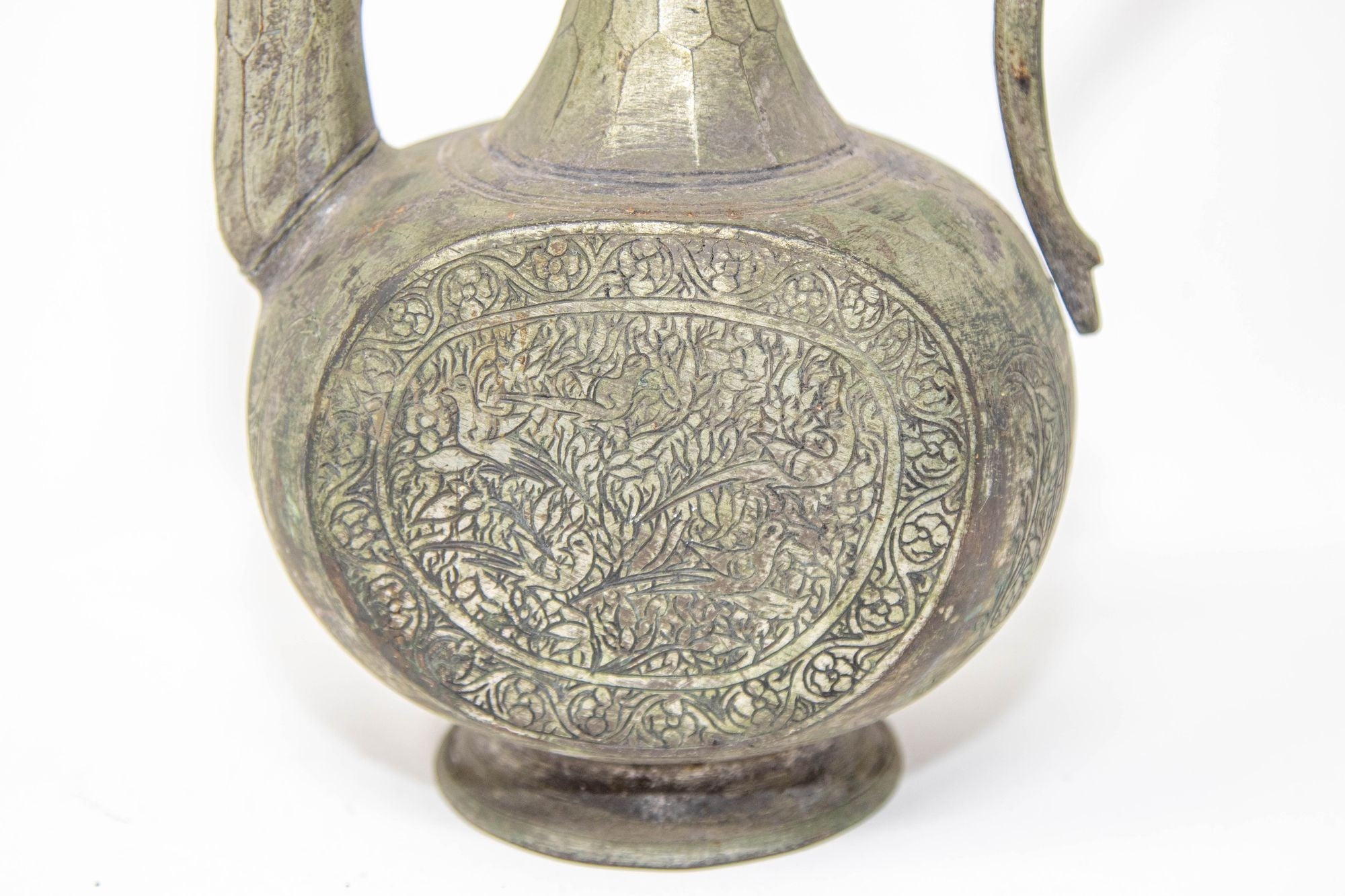 Antique Islamic Middle Eastern Qajar Persian Tinned Metal Ewer 19th Century