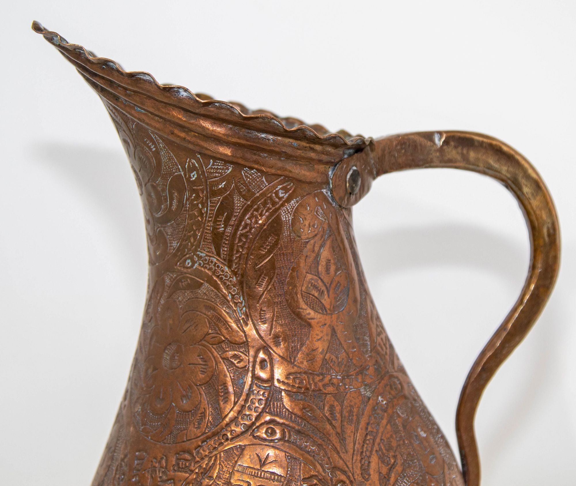 Islamic Persian Copper Pitcher Antique 19th Century Middle Eastern Ewer