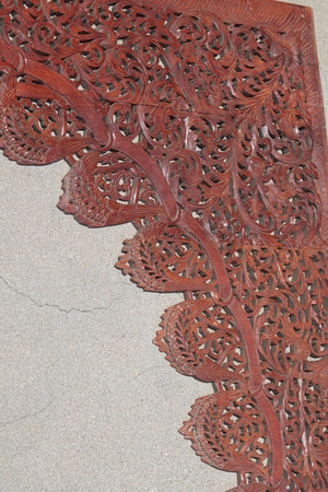 Asian Hand-Carved Wooden Architectural Arched Wall Door Panel