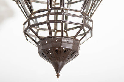 Vintage Moroccan Glass Lantern, Moorish Style Metal Fixture, 1980s