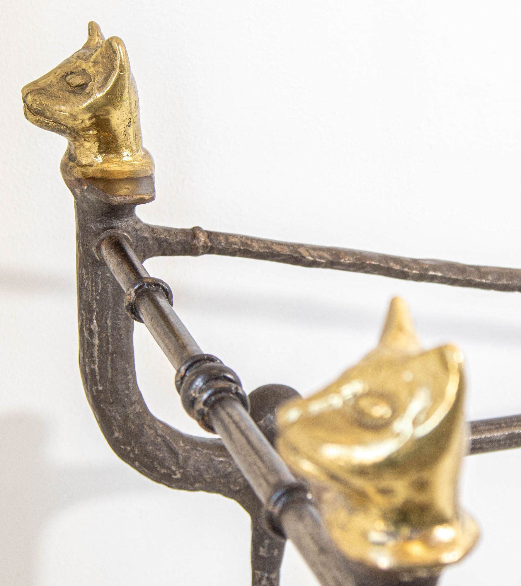 Giacometti Style Sculptural Brutalist Iron and Glass Console Table With Cat Head