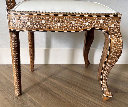 Pair of Anglo-Indian Bone-Inlaid Teakwood Side Chairs Mughal Revival