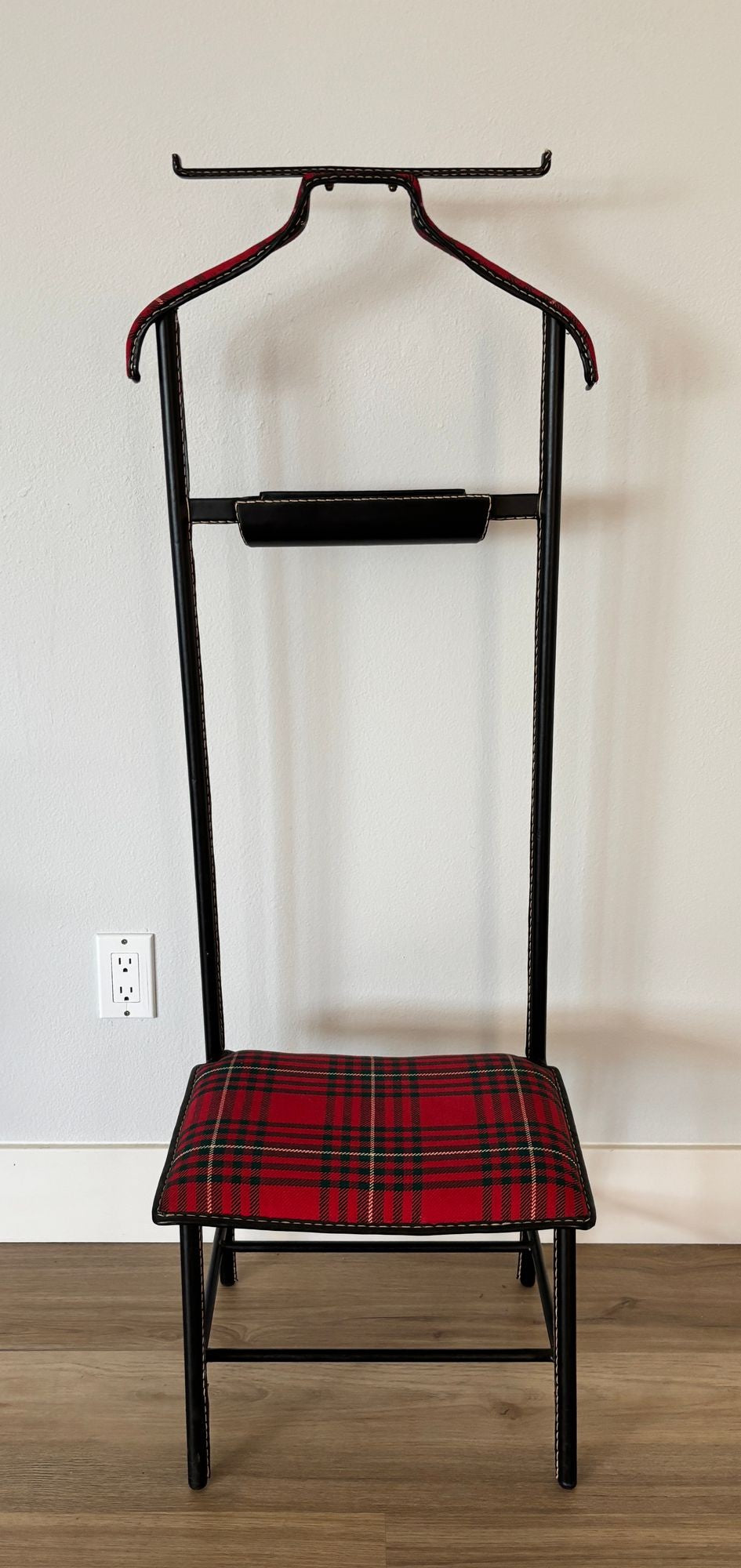 Jacques Adnet Valet Leather Wrapped with Original Tartan Plaid