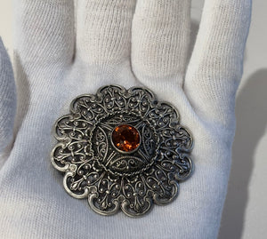 Ottoman Style Turkish Silver Brooch or Veil Pin with Moorish Filigree Lace