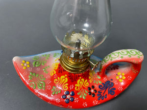 Aladdin style handmade red ceramic Turkish oil lamp