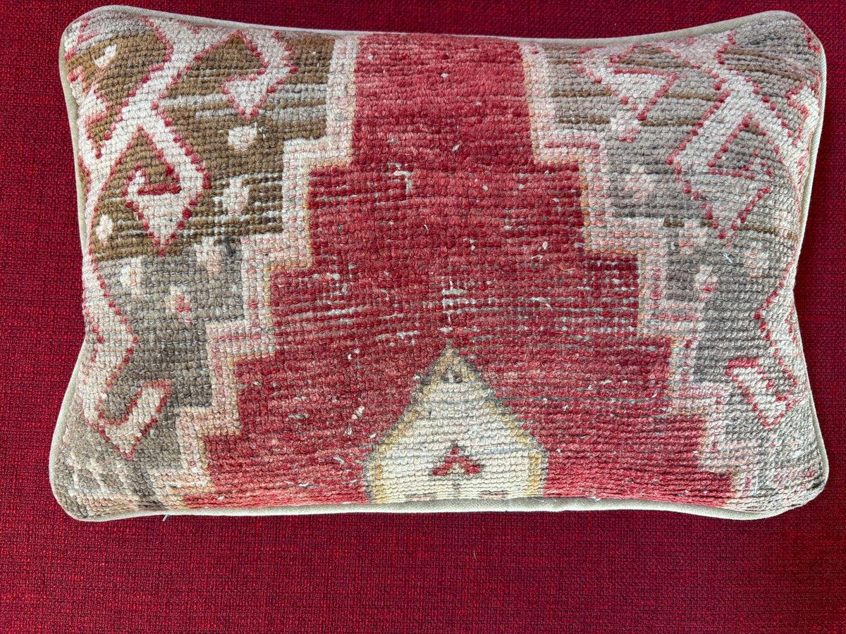 1940s Antique Tabriz Persian Rug Pillow with Geometric Motifs