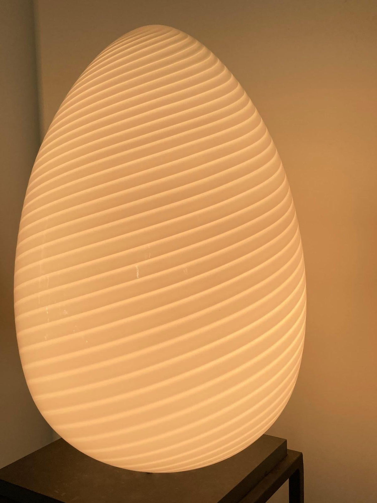 Oversized Vetri Murano White Swirl Glass Egg Table or Floor Lamp, 1970s — detail view 13