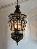 Moroccan Vintage Moorish Hanging Glass Light Fixtures A Pair