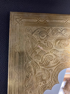 Moroccan Wall Mirror Etched Brass Vintage 1970s