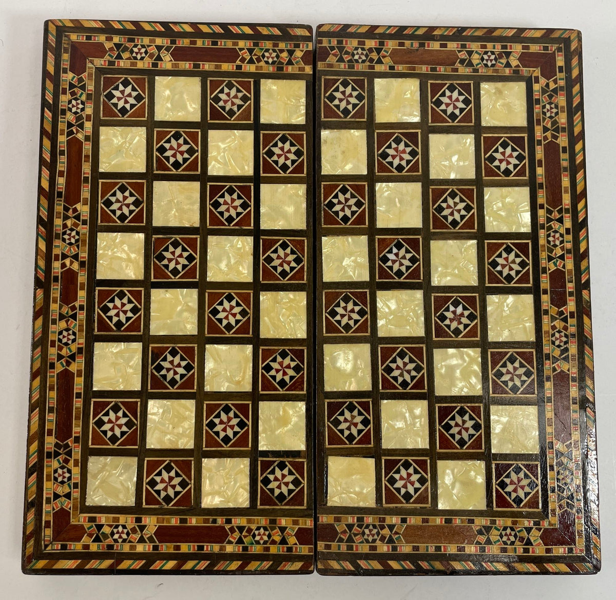 Middle Eastern Mosaic Inlaid Marquetry Box, Vintage Game Chest, 1950
