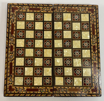 Middle Eastern Mosaic Inlaid Marquetry Box, Vintage Game Chest, 1950
