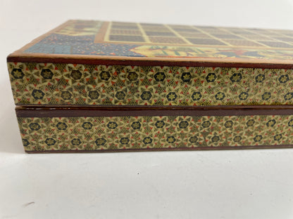 Vintage Persian Micro Mosaic Chess Box, Handcrafted Fruitwood, 1950s