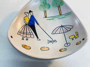German Vintage Hand-Painted Triangular Plate