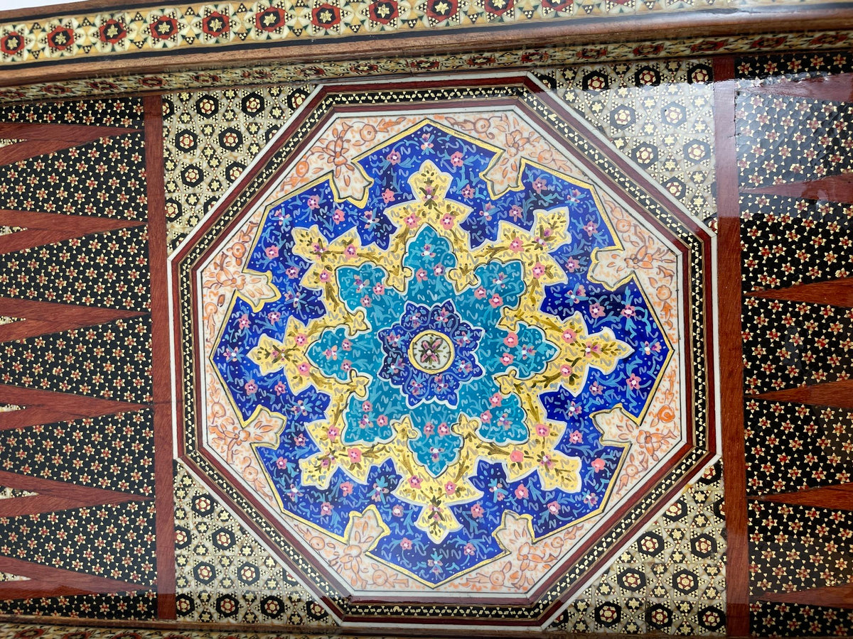 Moorish Persian Inlaid Micro Mosaic Backgammon and Chess Board