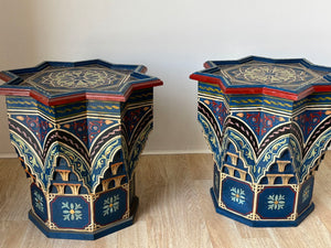 Moroccan Star Shape Blue Side Tables 1960s Pair of Moorish Tables