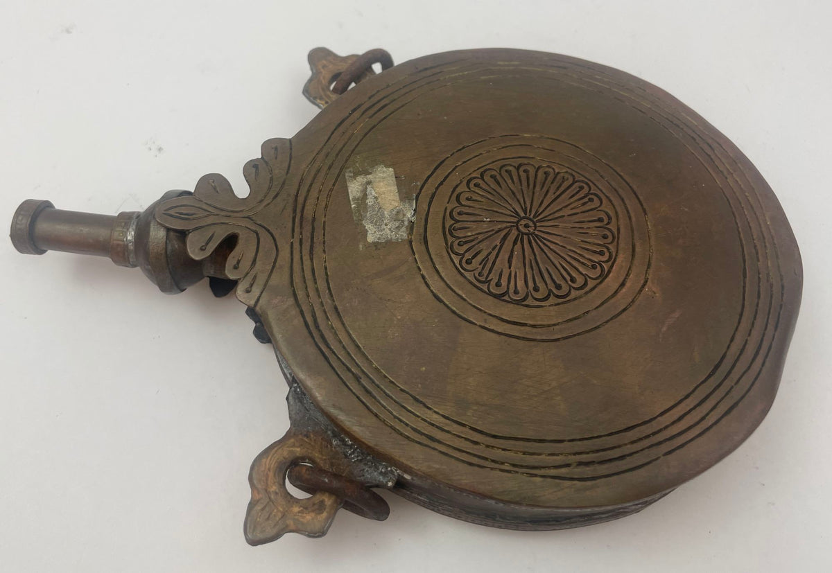 Antique Islamic Arabic Powder Flask, Handcrafted Brass, Morocco, 1920s