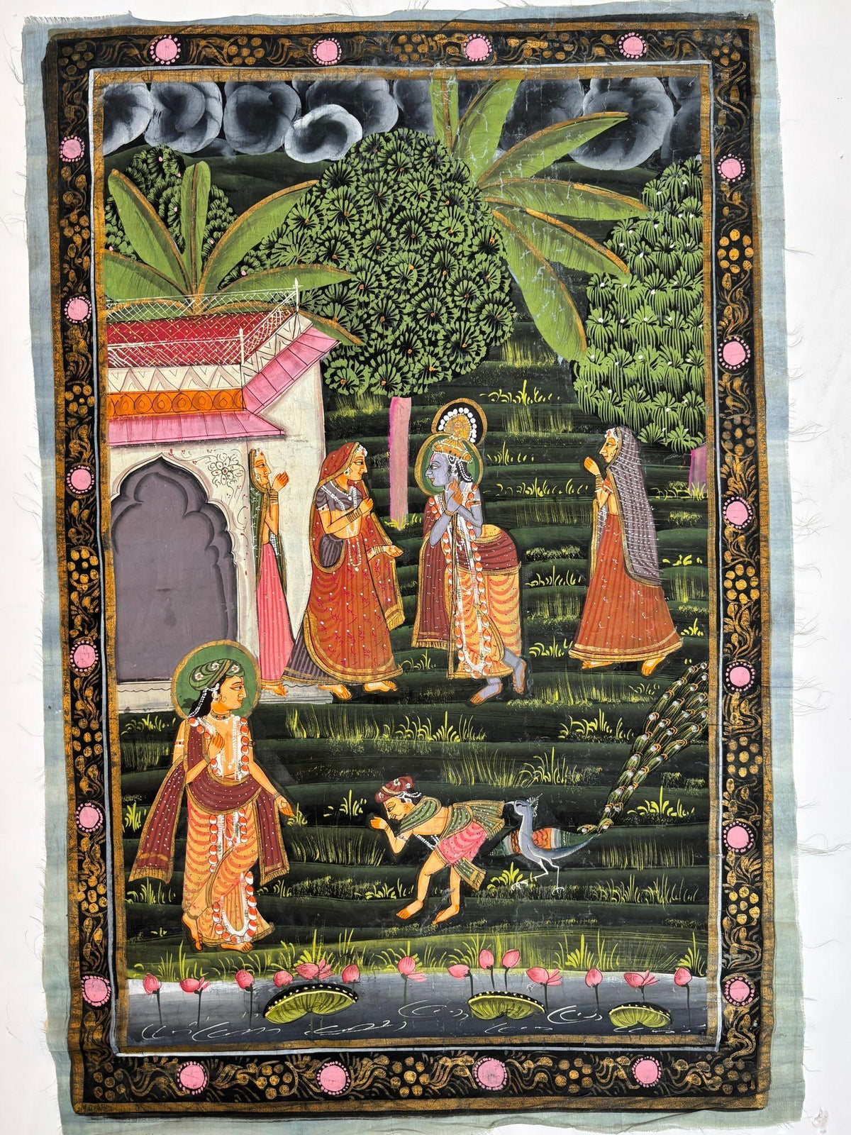 Vintage Rajasthani Krishna & Gopis Gouache and Gold Painting on Cloth — additional view 11