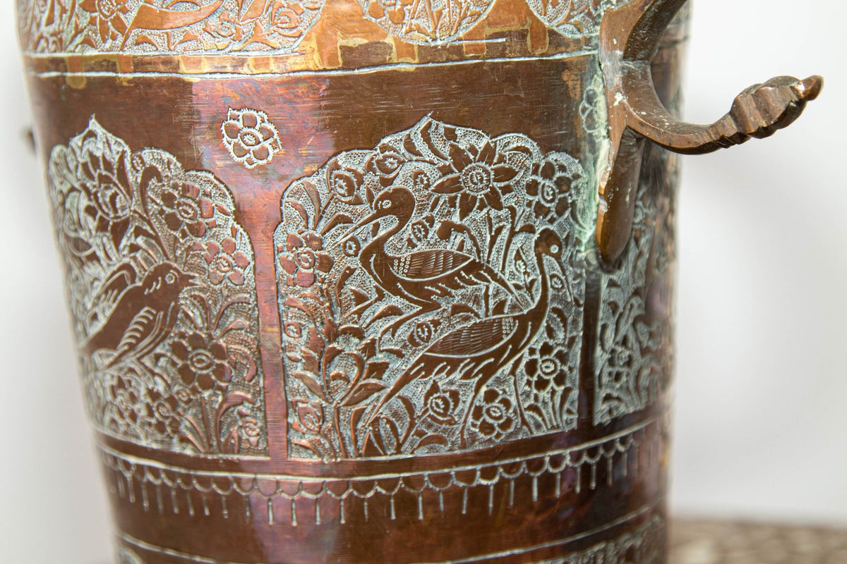 Antique Middle Eastern Islamic Copper Vase with Handles