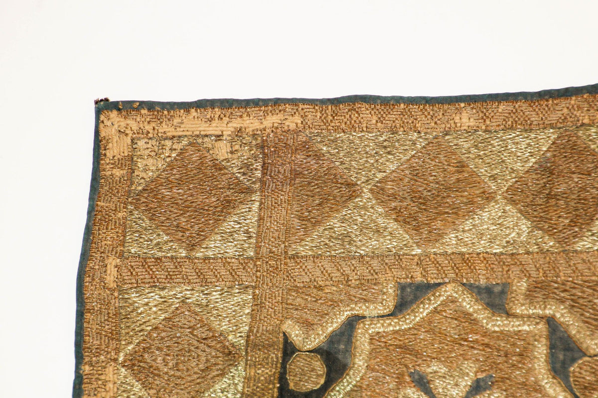 Antique Islamic Art Ottoman Metallic Threads Arched Fragment Textile 19th c.