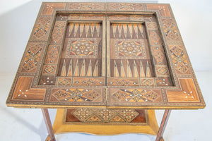 Moroccan Inlaid Card Chess Backgammon Game Table 1950