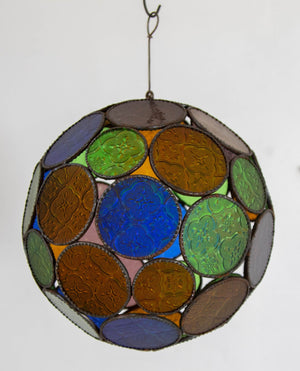 Vintage Moroccan Multi-Color Glass Orb Lantern Moorish Style