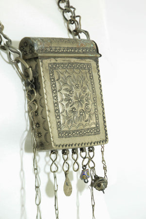 Antique Moroccan Ethnic Talisman Silver Amulet Box Holder