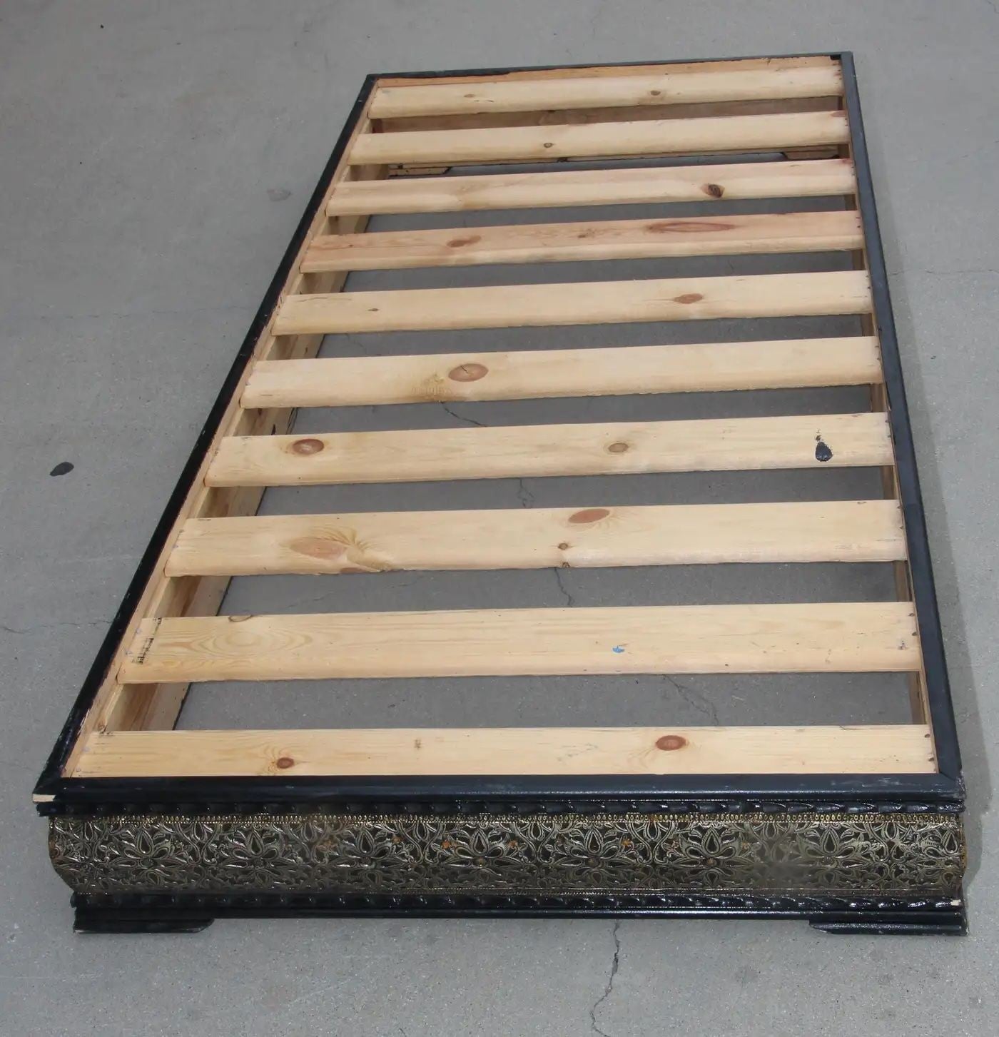 Vintage Moroccan Settee Low Bench, Day Bed with Red Cushion