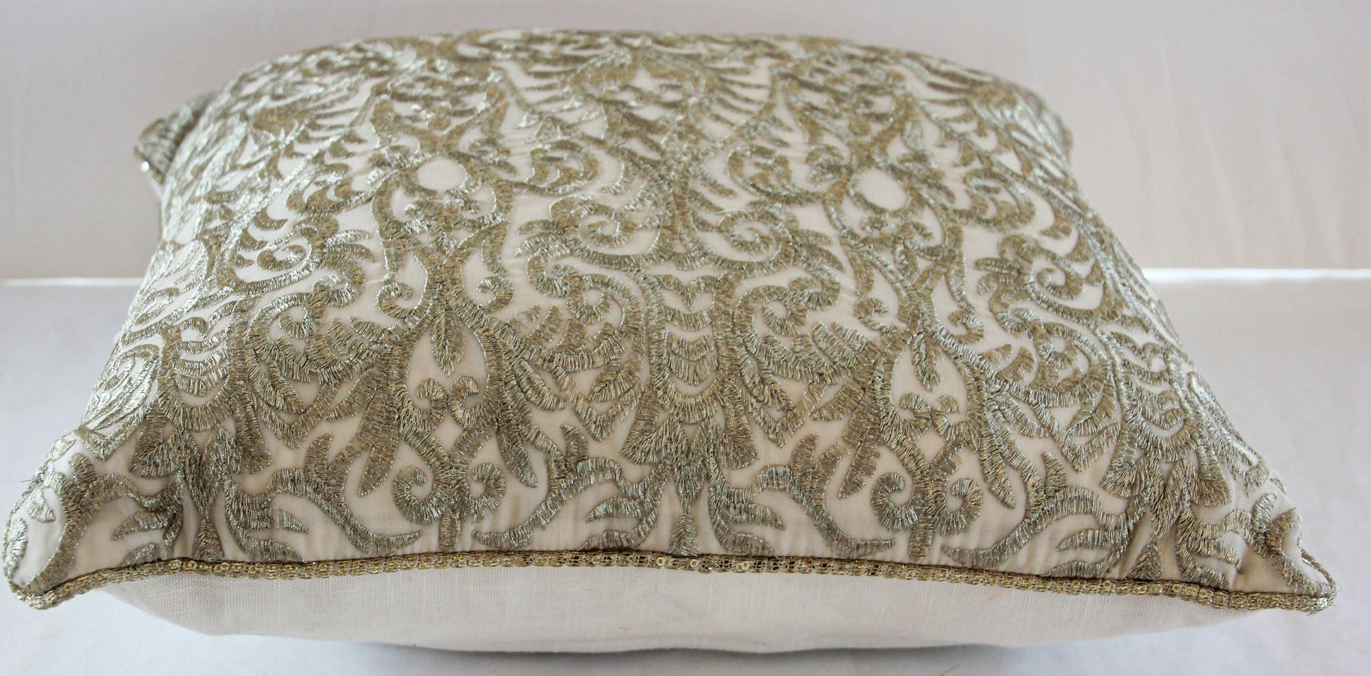 Turkish Moorish Ottoman Style Throw Pillow with Silver Metallic Embroidery