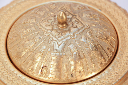 1960 Vintage Gold Tone Islamic Moorish Roll Top Caviar Footed Dish Server