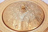 Vintage Gold Tone Islamic Moorish Roll Top Caviar Footed Dish Server 1960s
