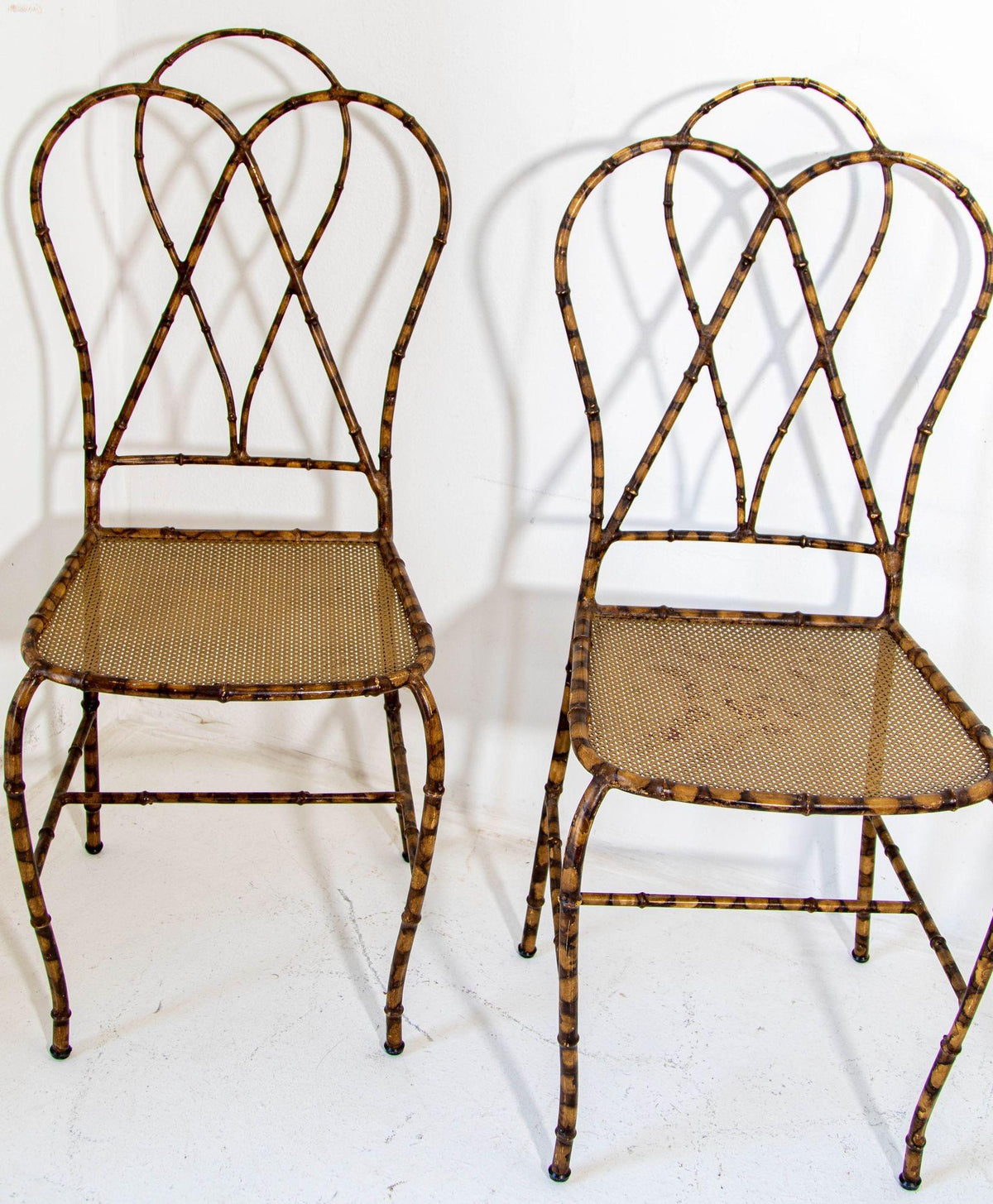 Italian Gilt Metal Faux Bamboo Dining Chairs 1950s Set of 4 — Italy