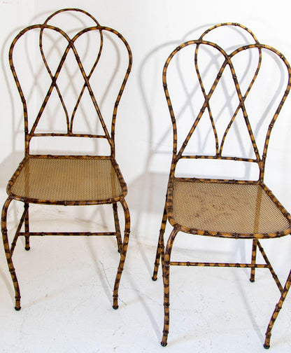 Italian Gilt Metal Faux Bamboo Dining Chairs 1950s Set of 4 — Italy