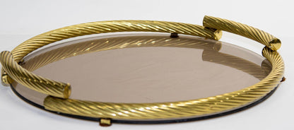Dimart Brass Italian Round Tray with Smoked Glass 1980s — additional view 10
