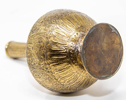 19th Century Antique Persian Brass Etched Vase with Islamic Design