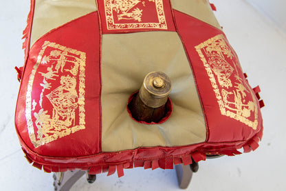1960s Vintage Egyptian Camel Saddle Stool in Dark Wood & Red Leather