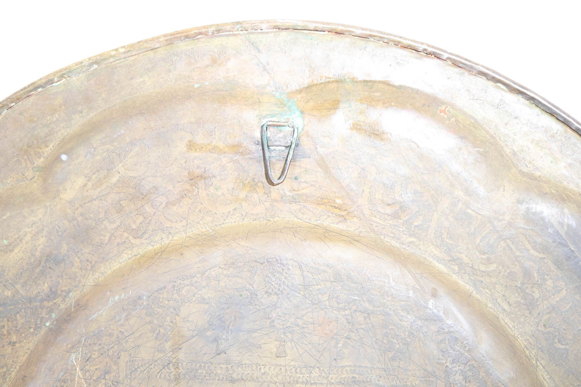 Large Moroccan Round Brass Tray Wall Decor 38 inches Circa 1950's