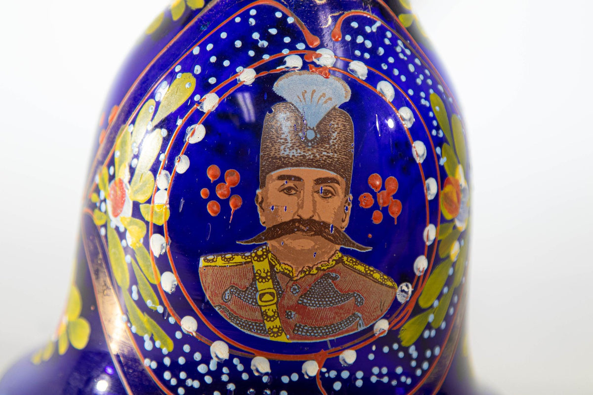 Vintage Royal Blue Enameled Bohemian Glass Vase, Persian Market