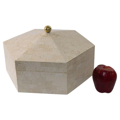 Maitland Smith Post Modern White Tessellated Hexagonal Stone Box 1980's — additional view 6