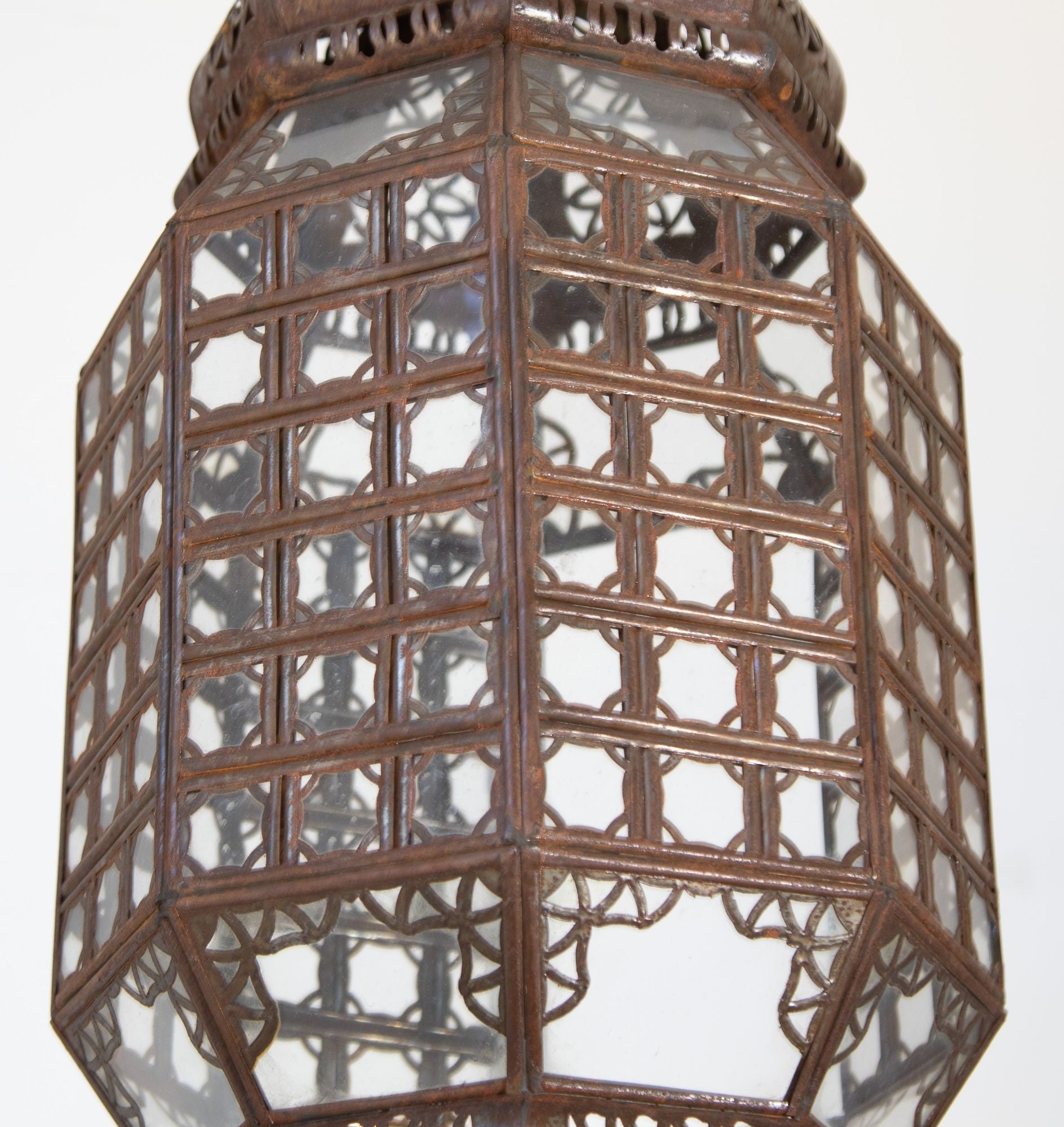 Handcrafted Moroccan Lantern with Clear Glass and Moorish Metal Filigree