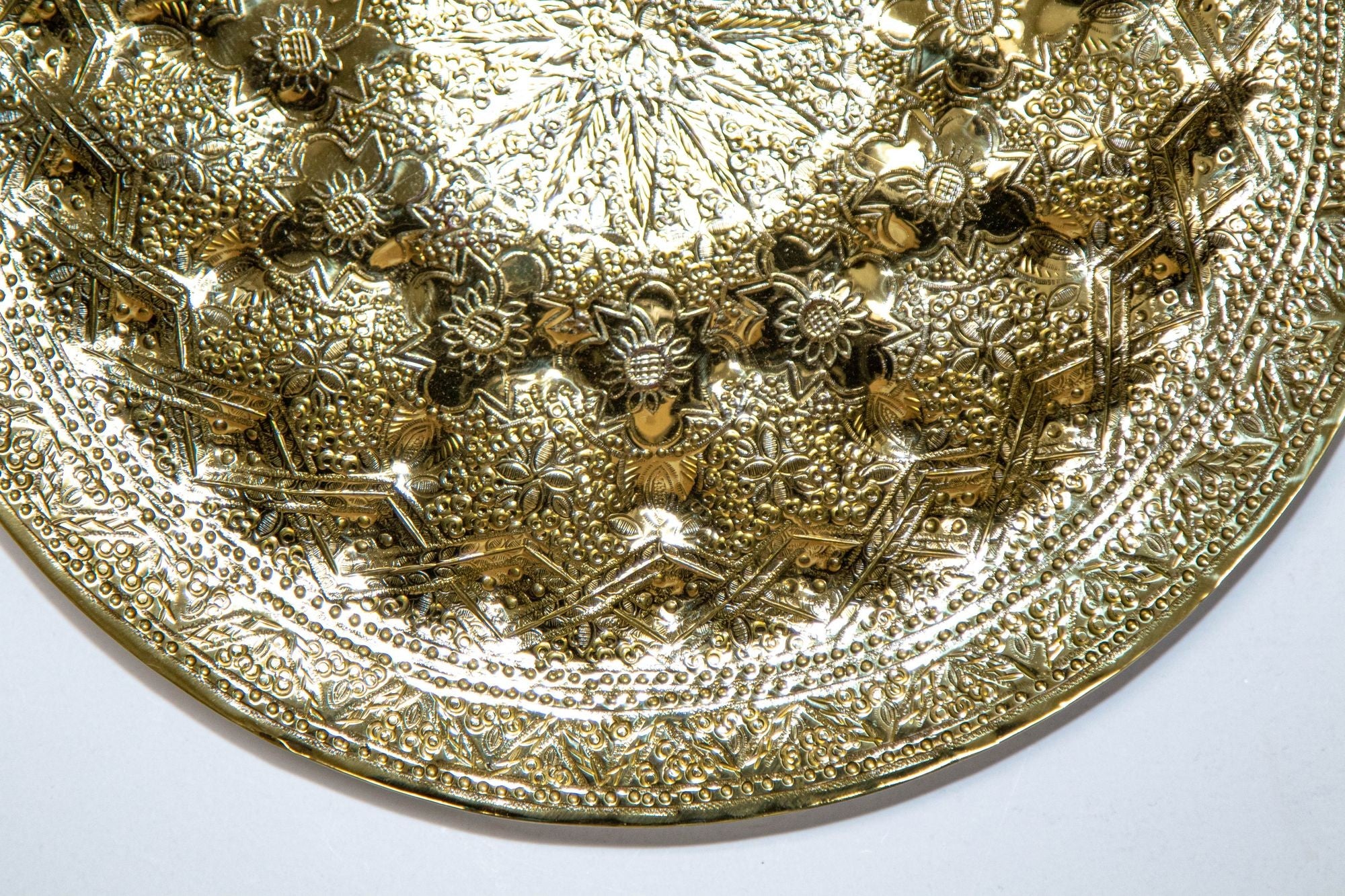 Islamic Persian Polished Brass Tray Collectible Metal Work Platter 10 inches D.