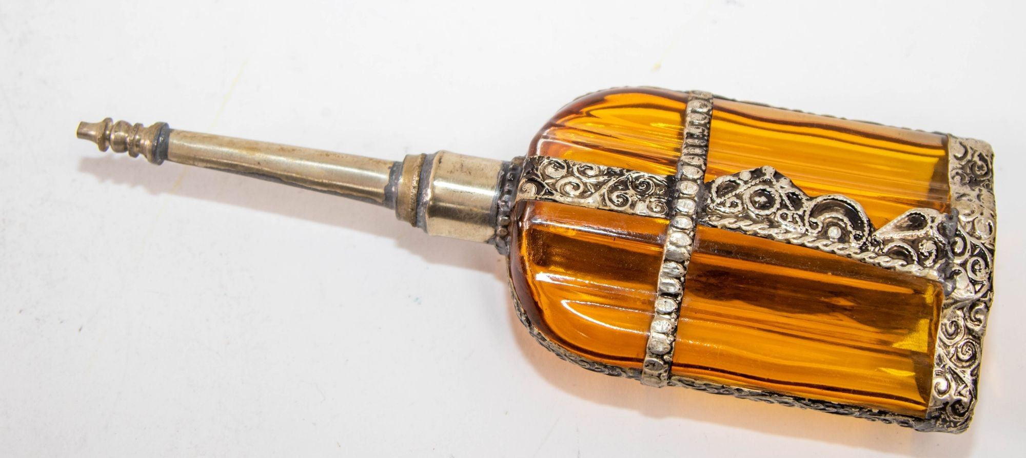 Moroccan Glass Perfume Bottle Sprinkler with Metal Overlay